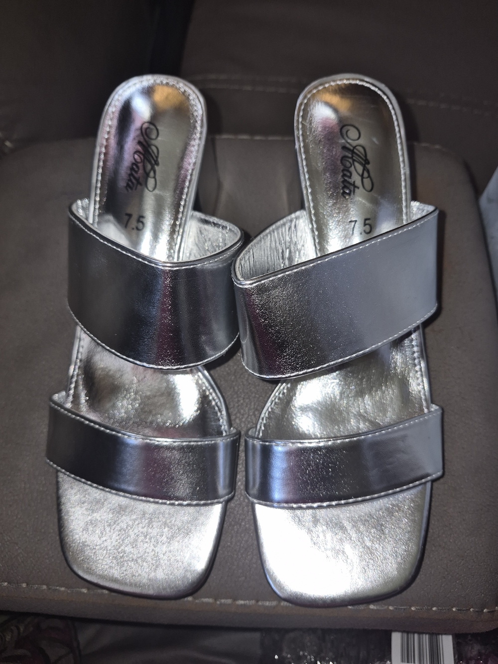 Women’s Silver Double-Strap Slide Sandals - Size 7.5